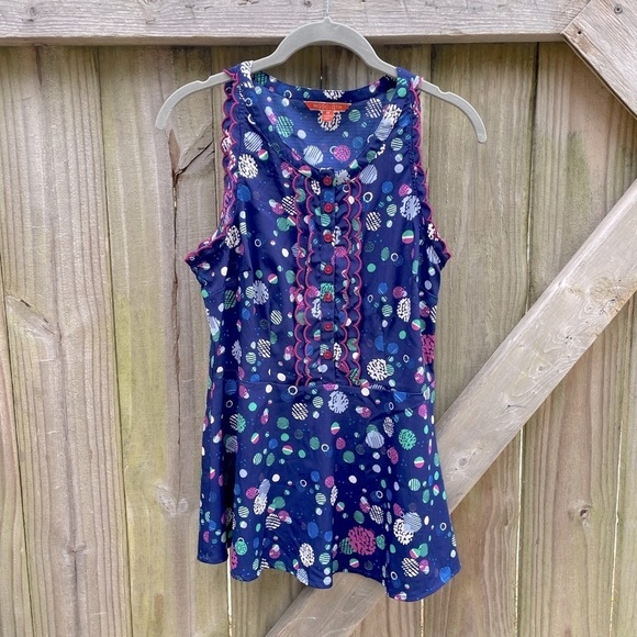 Modcloth Scalloped Geometric Circle Print Babydoll Tank Top - Picture 1 of 8